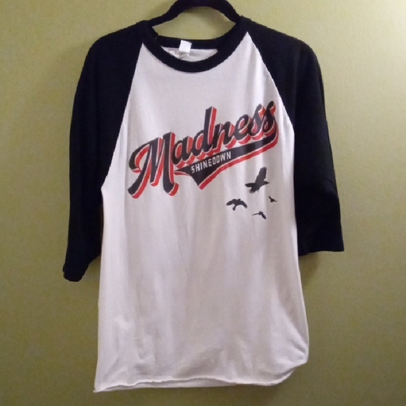 Mens M Tultex Shinedown Madness Devour 2008 Tour Shirt Raglan Sleeve Black White - Picture 1 of 3